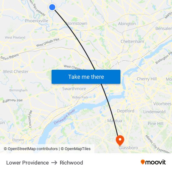 Lower Providence to Richwood map