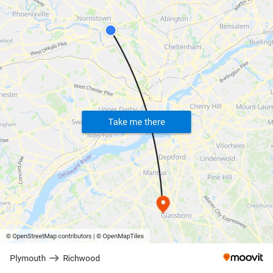 Plymouth to Richwood map