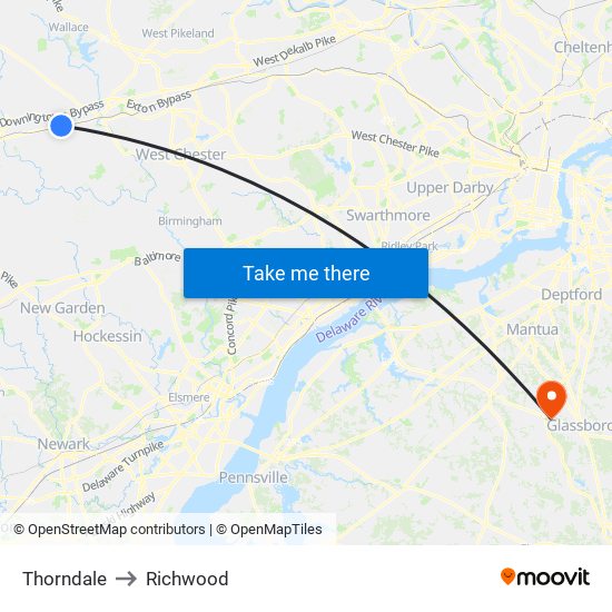 Thorndale to Richwood map