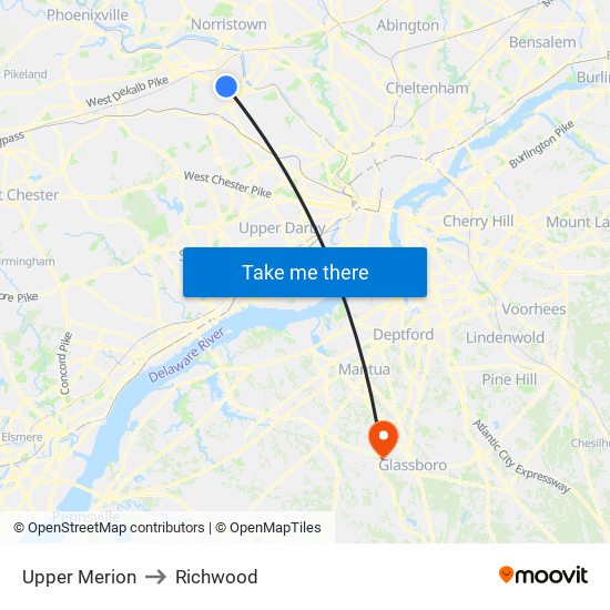 Upper Merion to Richwood map