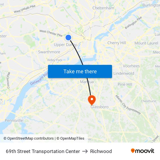69th Street Transportation Center to Richwood map