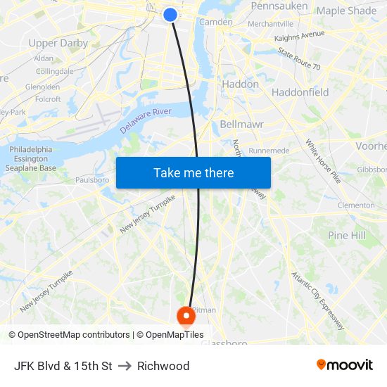 JFK Blvd & 15th St to Richwood map