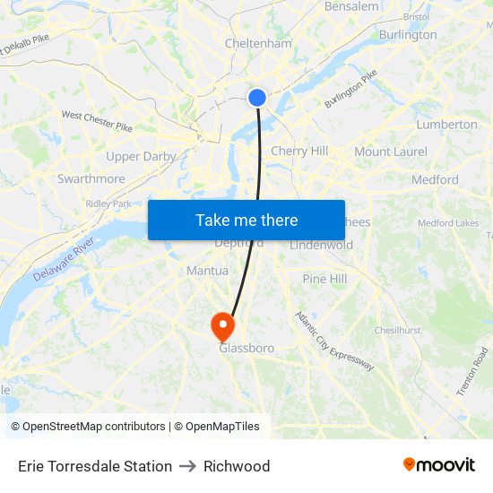 Erie Torresdale Station to Richwood map