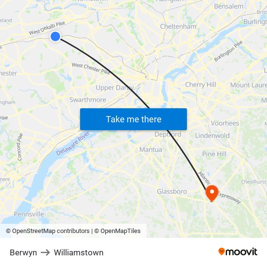 Berwyn to Williamstown map