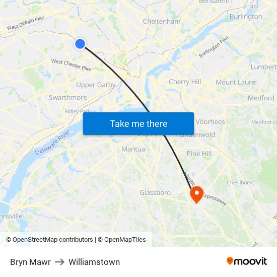 Bryn Mawr to Williamstown map