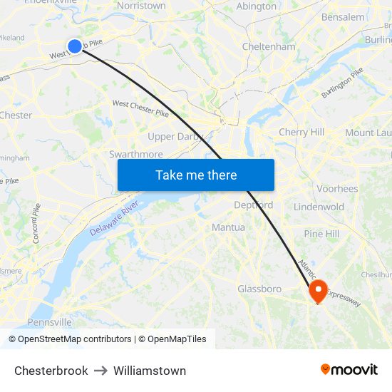 Chesterbrook to Williamstown map