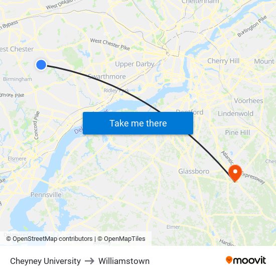 Cheyney University to Williamstown map