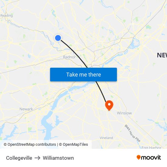 Collegeville to Williamstown map