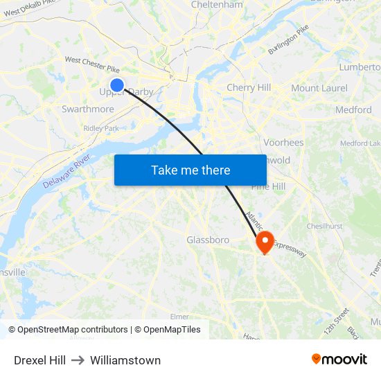 Drexel Hill to Williamstown map