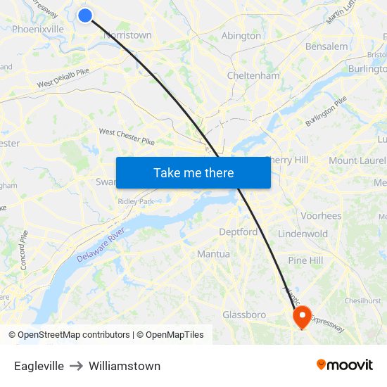 Eagleville to Williamstown map