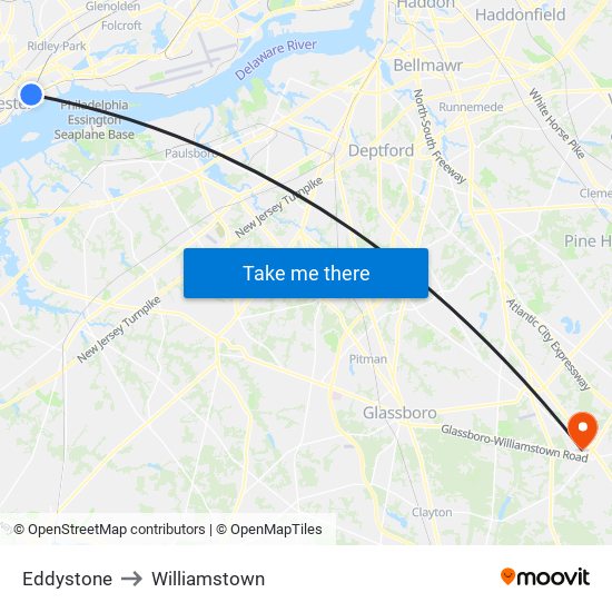 Eddystone to Williamstown map