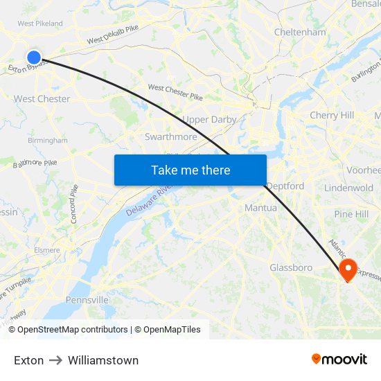 Exton to Williamstown map