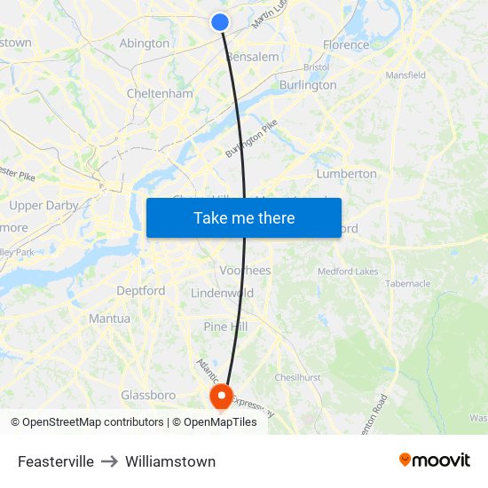 Feasterville to Williamstown map