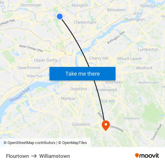 Flourtown to Williamstown map