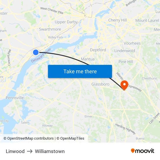 Linwood to Williamstown map