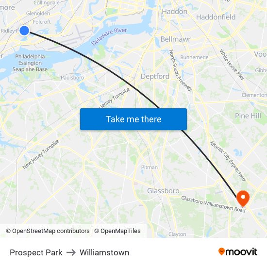 Prospect Park to Williamstown map