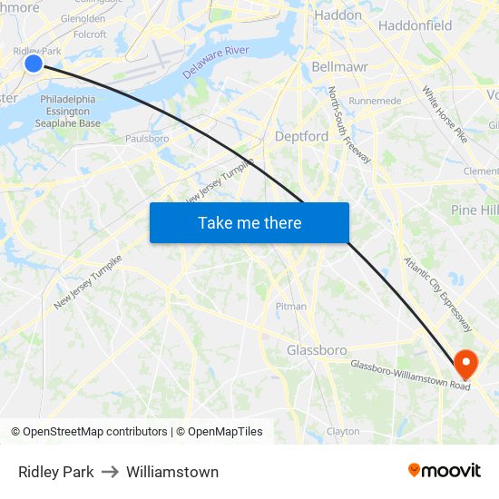 Ridley Park to Williamstown map