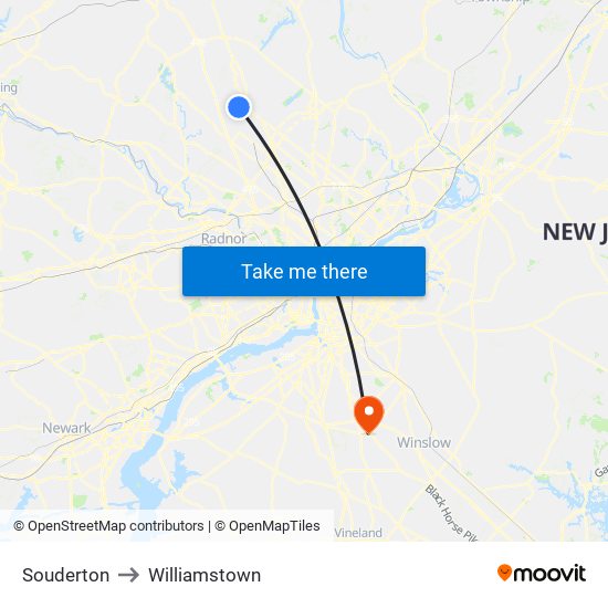 Souderton to Williamstown map
