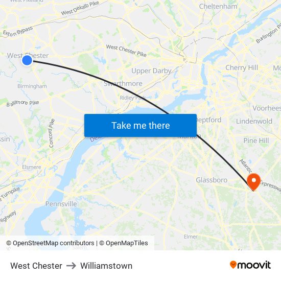 West Chester to Williamstown map