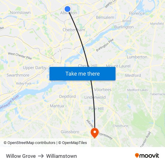Willow Grove to Williamstown map