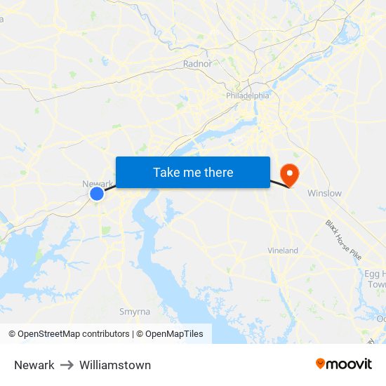 Newark to Williamstown map