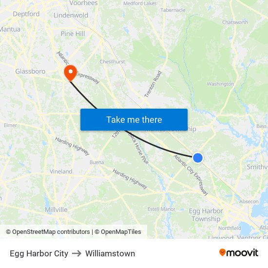 Egg Harbor City to Williamstown map