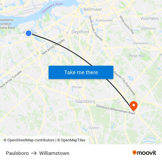 Paulsboro to Williamstown map