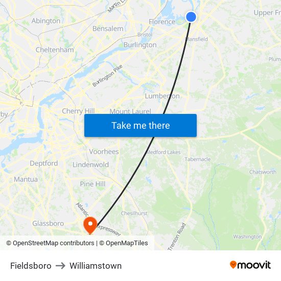 Fieldsboro to Williamstown map