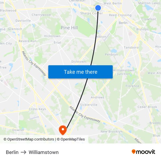 Berlin to Williamstown map