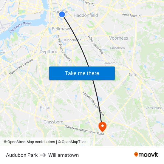 Audubon Park to Williamstown map