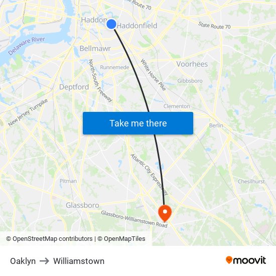 Oaklyn to Williamstown map