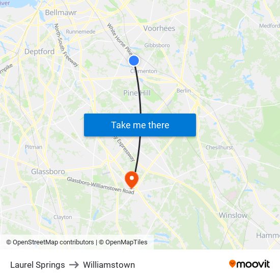 Laurel Springs to Williamstown map