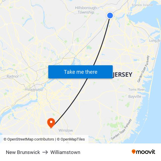 New Brunswick to Williamstown map