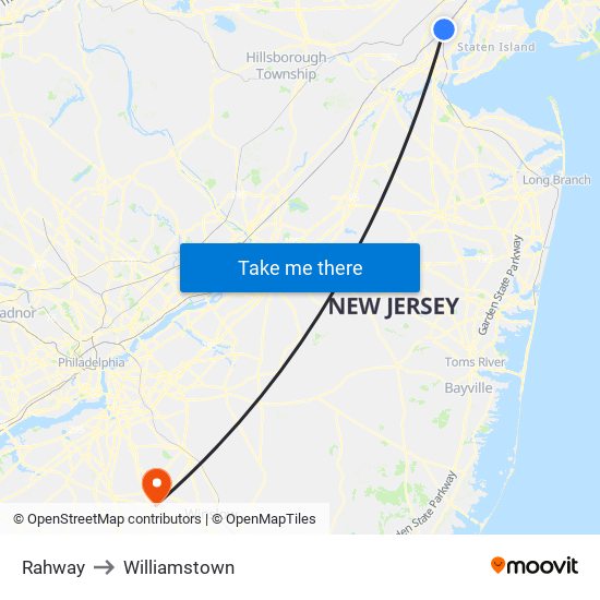 Rahway to Williamstown map