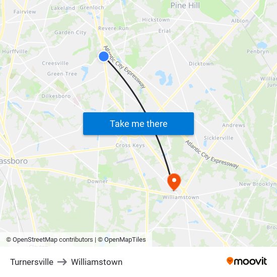 Turnersville to Williamstown map