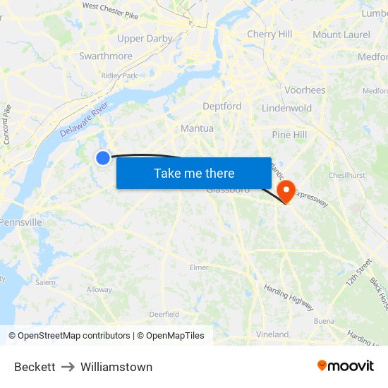 Beckett to Williamstown map