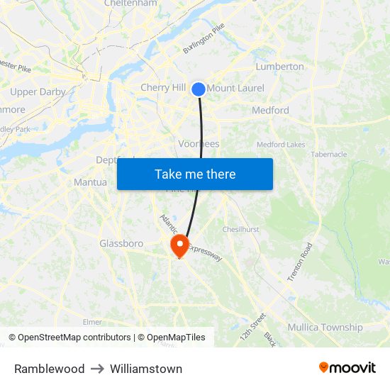 Ramblewood to Williamstown map