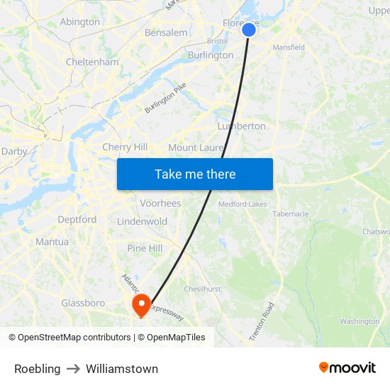 Roebling to Williamstown map