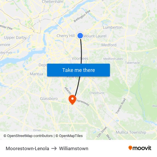 Moorestown-Lenola to Williamstown map