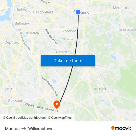 Marlton to Williamstown map