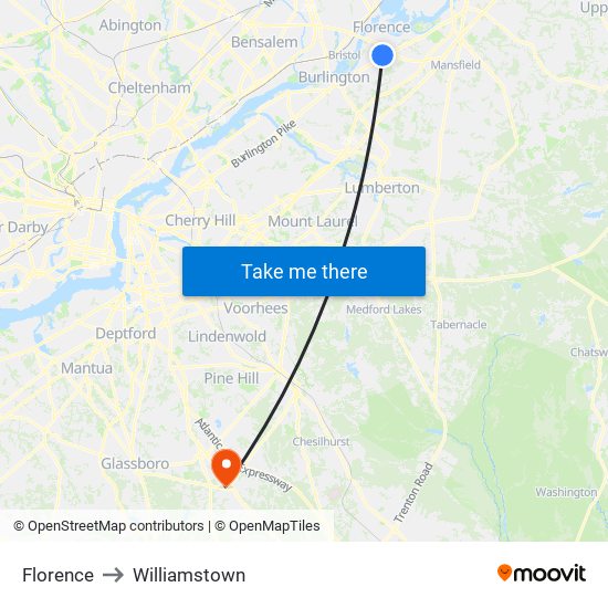 Florence to Williamstown map