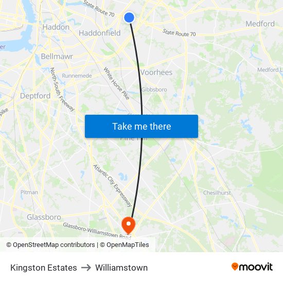 Kingston Estates to Williamstown map