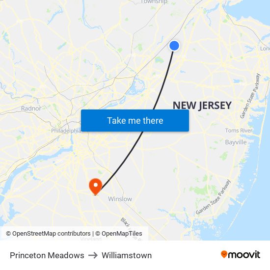 Princeton Meadows to Williamstown map