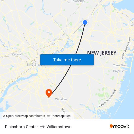 Plainsboro Center to Williamstown map