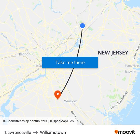 Lawrenceville to Williamstown map