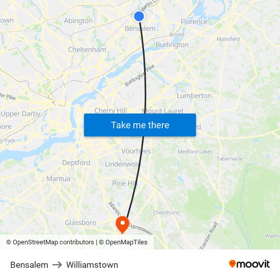 Bensalem to Williamstown map