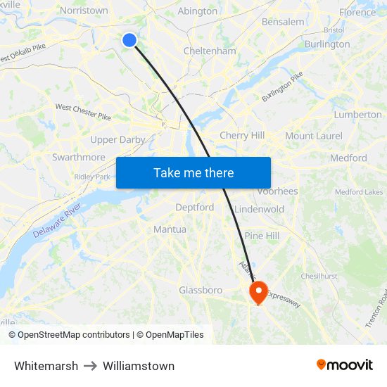Whitemarsh to Williamstown map