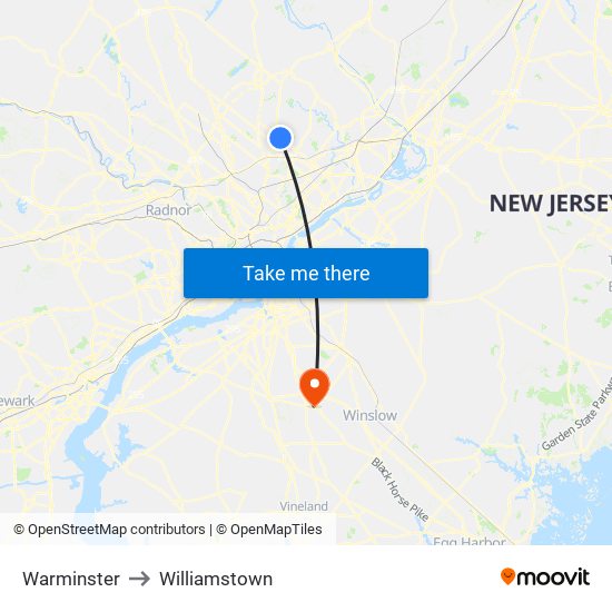 Warminster to Williamstown map