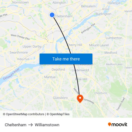 Cheltenham to Williamstown map
