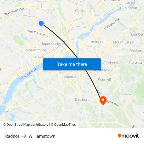 Radnor to Williamstown map